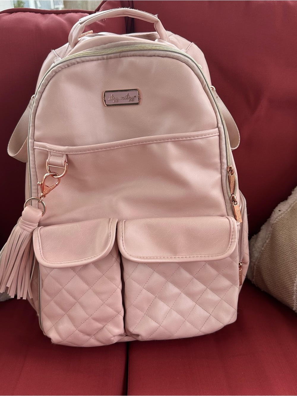 Itzy Ritzy Boss Backpack Diaper Bag Blush Pink Quilted Faux Leather Changing Pad